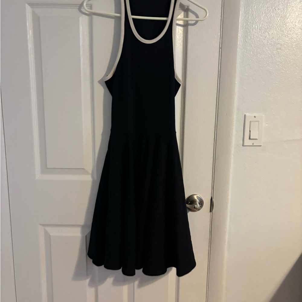 Black Backless A-Line Dress with White Trim